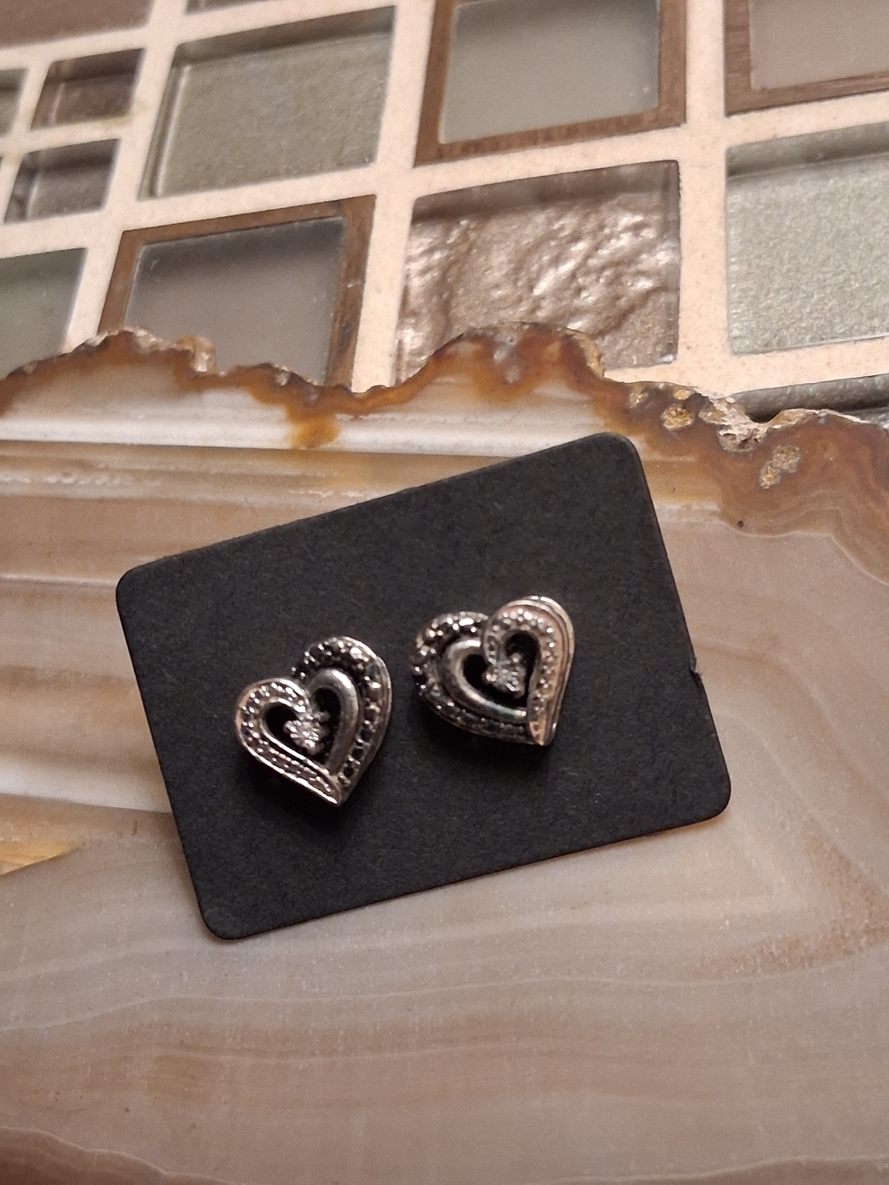 Silver Heart Double-Outline Stud Earrings - Women Jewelry